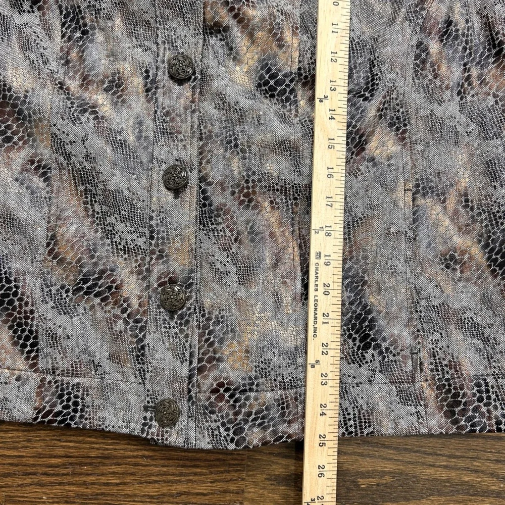 CJ Banks Jacket Womens 2X Snakeskin Print Metallic Button Front Grey Gold Pocket